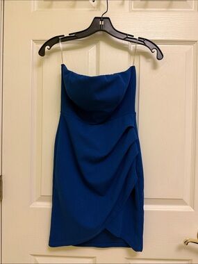 Strapless Cobalt Blue Draped Mini Dress